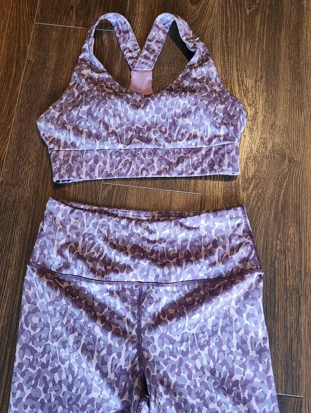 Women's Kyodan Mauve Animal-Print High-Waist Leggings & Sports Bra Set